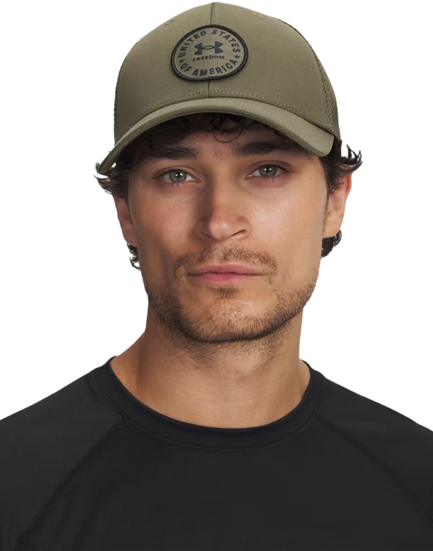 Under Armour Freedom Mid Men’s Trucker Hat - Mesh Back, Marine Green / Black – alternate view 1