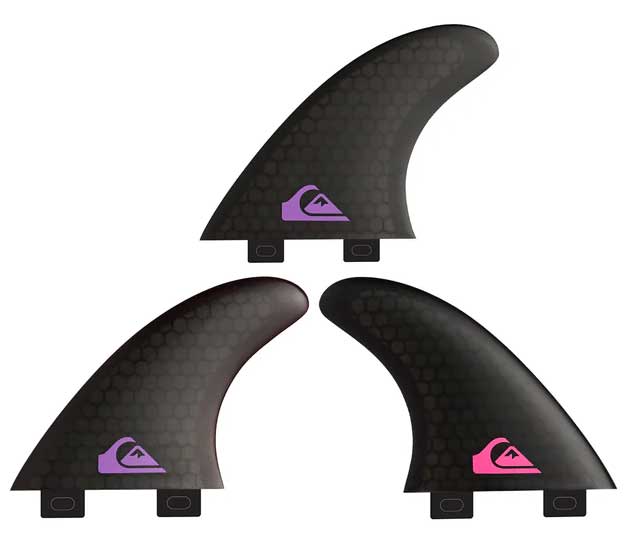 Quiksilver Pro Hex FCS Surfboard Fin Set - Purple / Pink / Black, front view