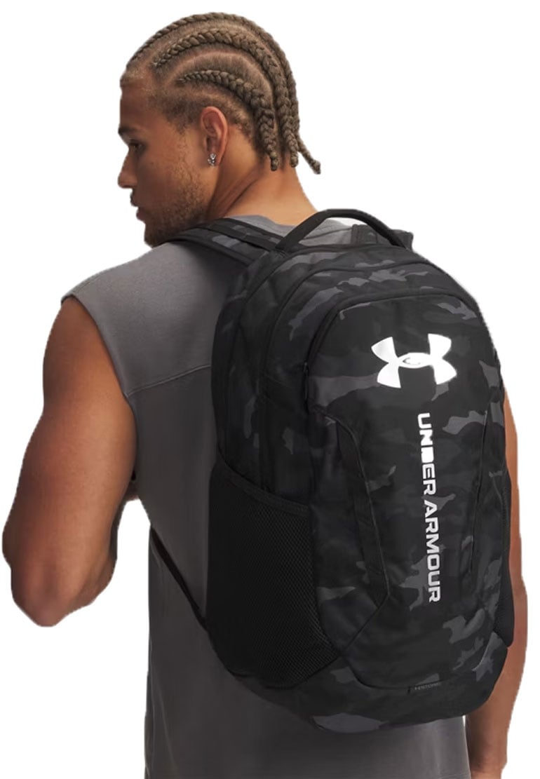Under Armour Hustle 6.0 29L Backpack - Water-Resistant Laptop Pack, Black / Metallic Silver – sole view