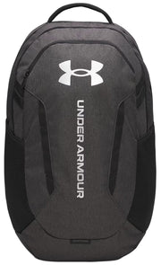 Under Armour Hustle 6.0 29L Backpack - Water-Resistant Laptop Pack, Black Full Heather / Black / Metallic Silver