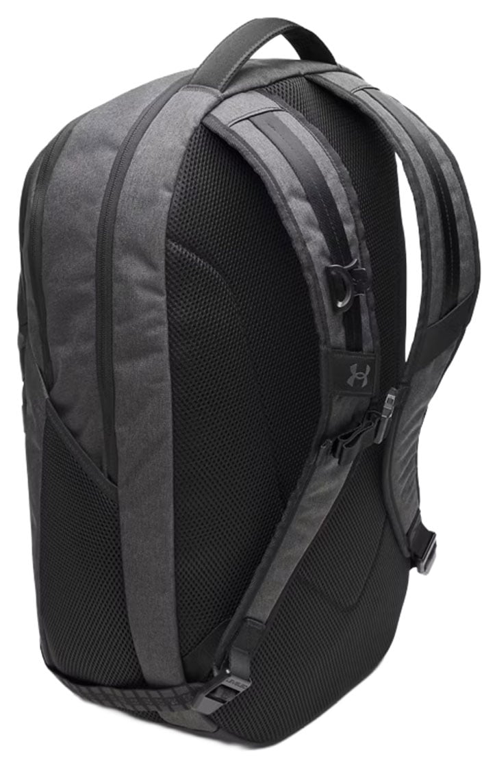 Under Armour Hustle 6.0 Pro 31L Backpack - Water-Resistant Laptop Pack, Black Full Heather / Black / Metallic Silver – back view