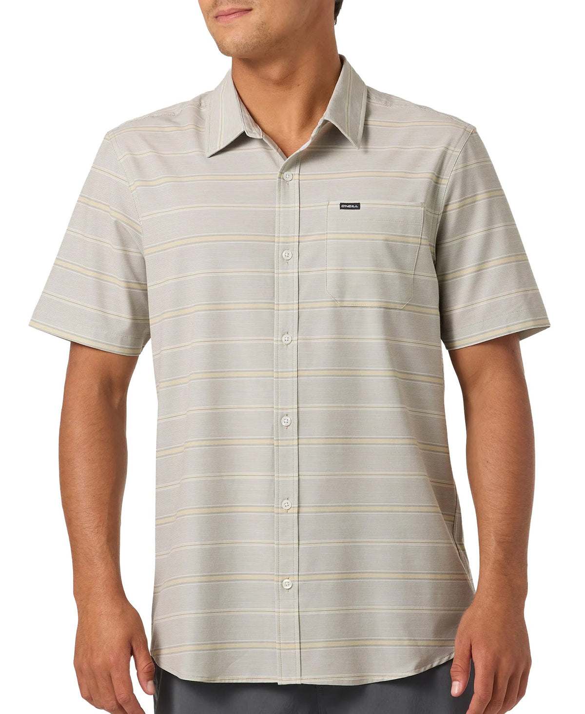 O'Neill UPF Slub Relaxed Short Sleeve Woven Men's Button Down Shirt - Light Khaki