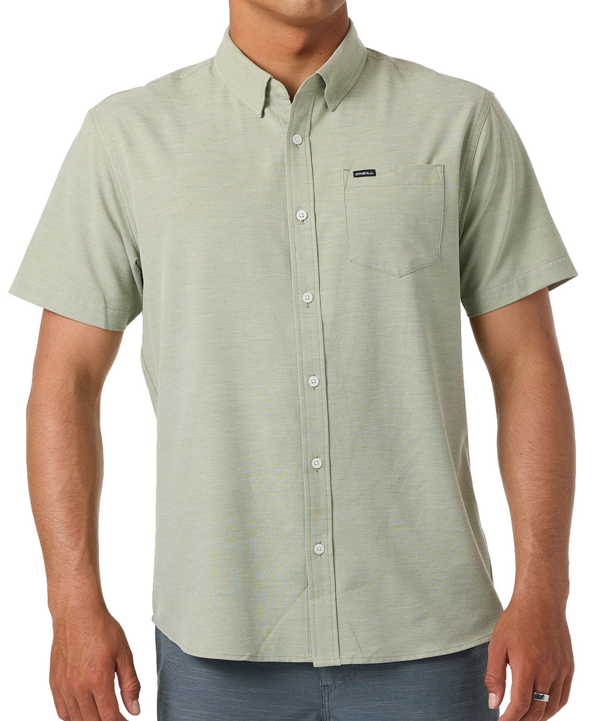O'Neill Light Check Standard Woven Men's Short Sleeve Button Down Shirt - Oil Green – alternate view 1