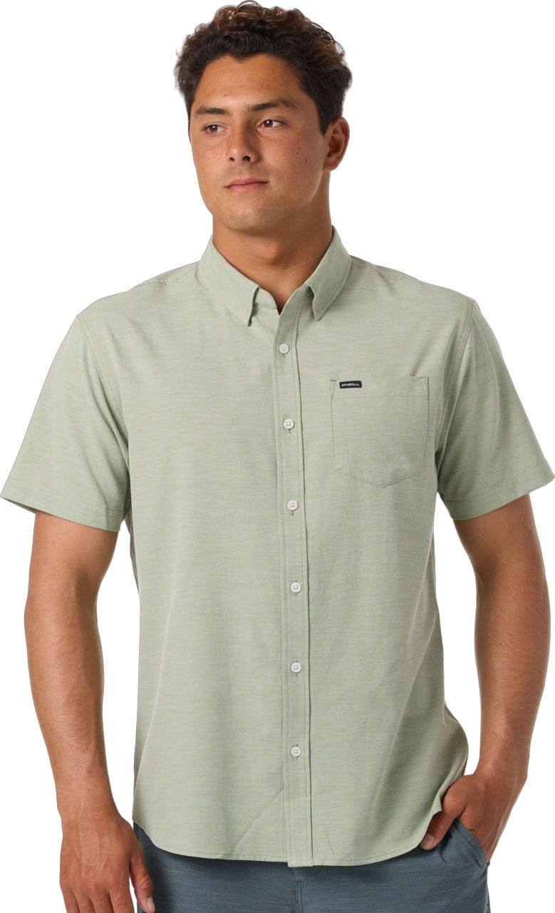 O'Neill Light Check Standard Woven Men's Short Sleeve Button Down Shirt - Oil Green