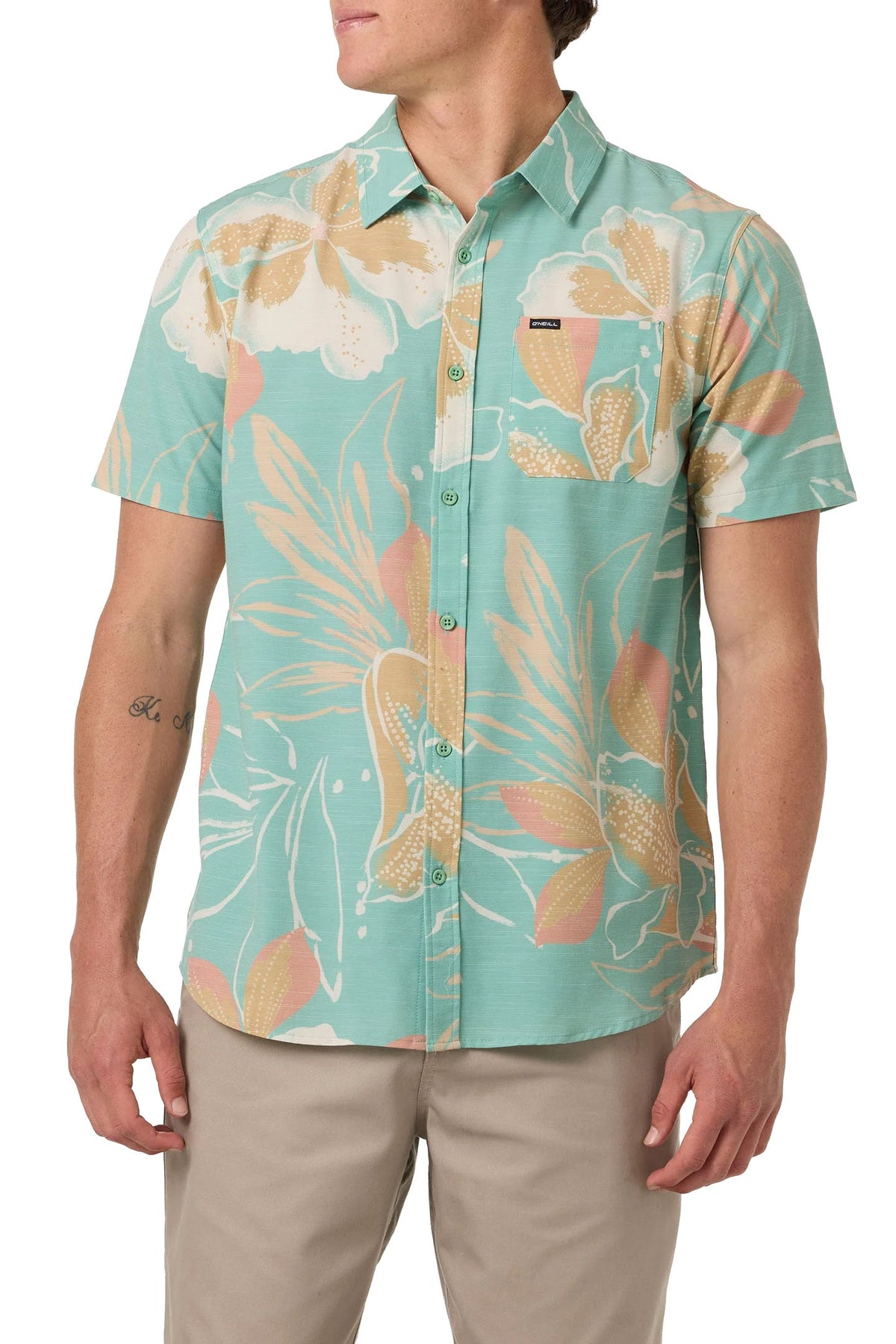 O'Neill Slub Standard Woven Men's Short Sleeve Button Down Shirt - Green – alternate view 1