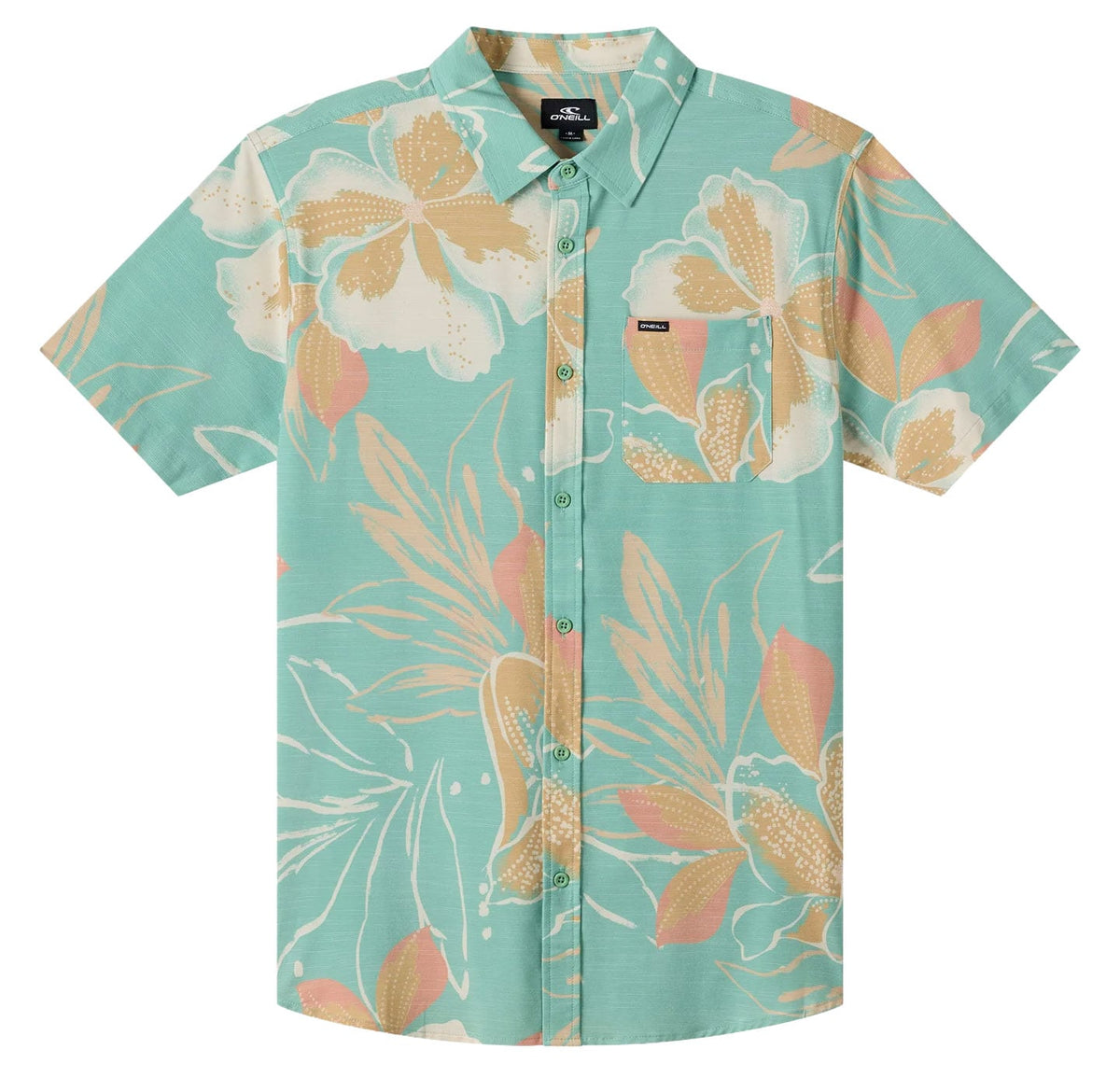 O'Neill Slub Standard Woven Men's Short Sleeve Button Down Shirt - Green