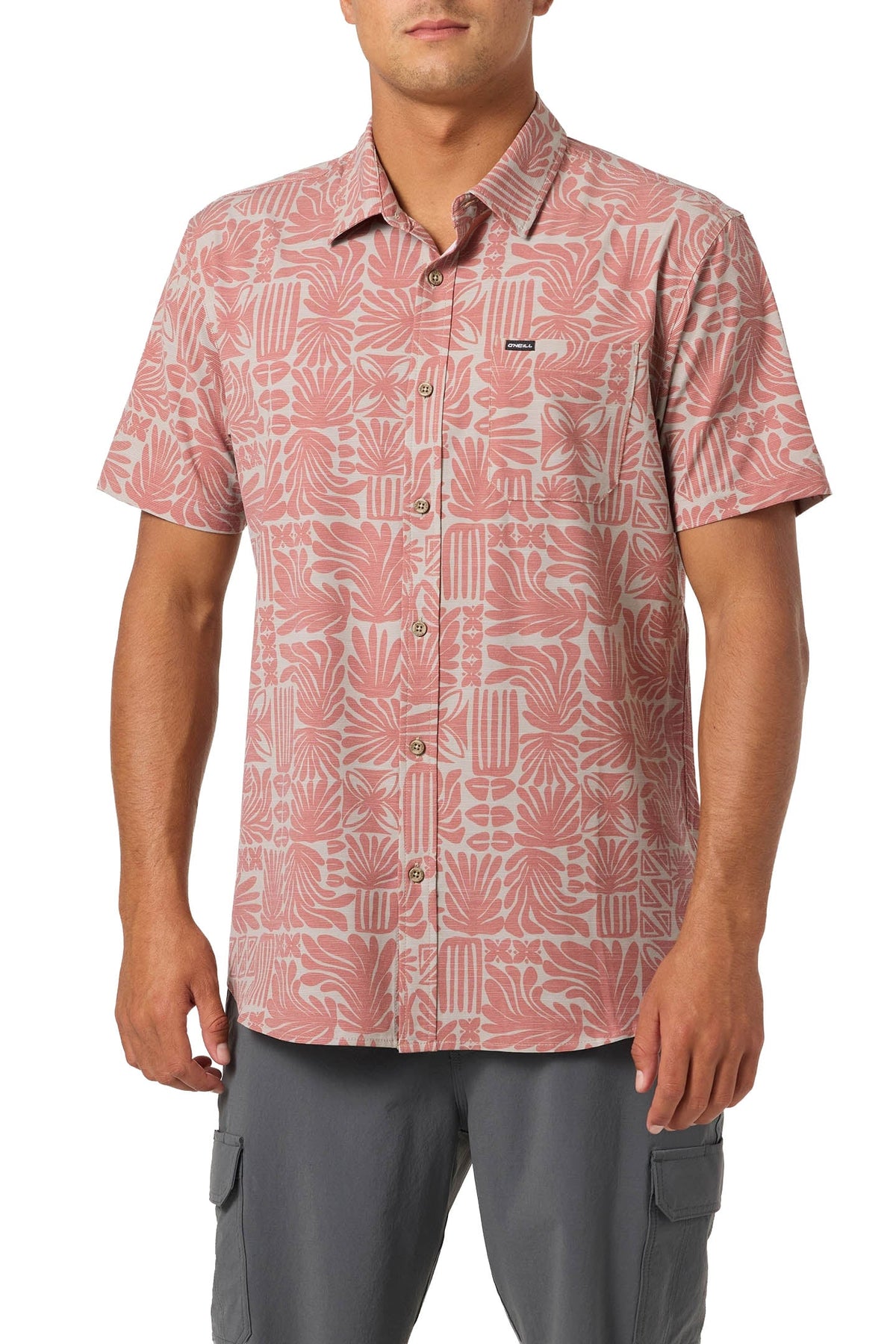 O'Neill Slub Standard Woven Men's Short Sleeve Button Down Shirt - Khaki – alternate view 1