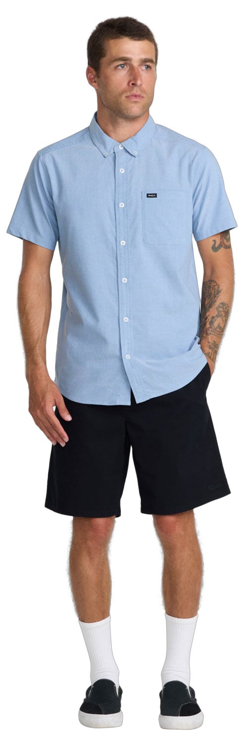 RVCA That'll Do Stretch Short Sleeve Men's Button Down Shirt - Oxford Blue 1 – alternate view 1