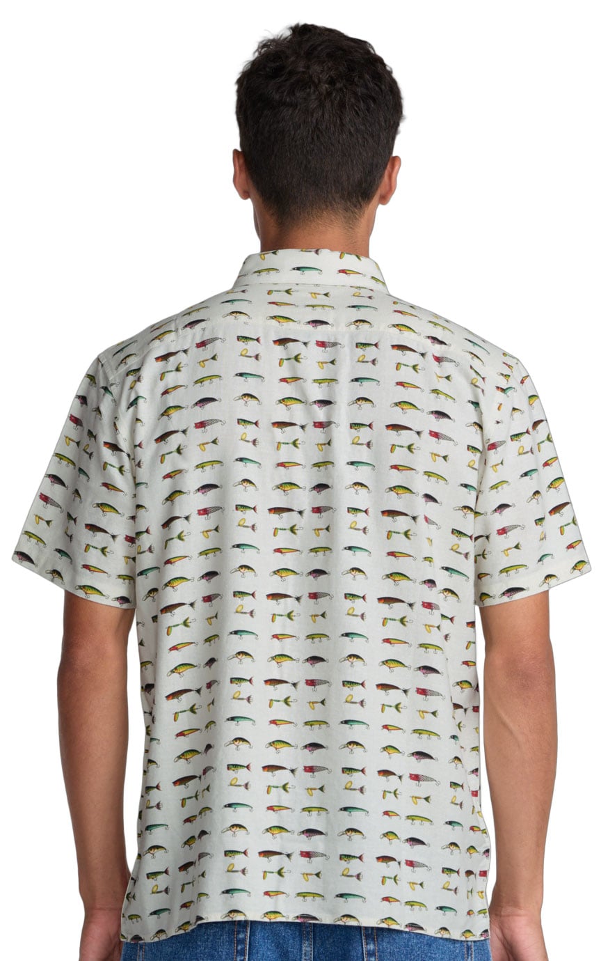 RVCA Tackle Shop Men's Short Sleeve Button Down Shirt - Wheat – back view