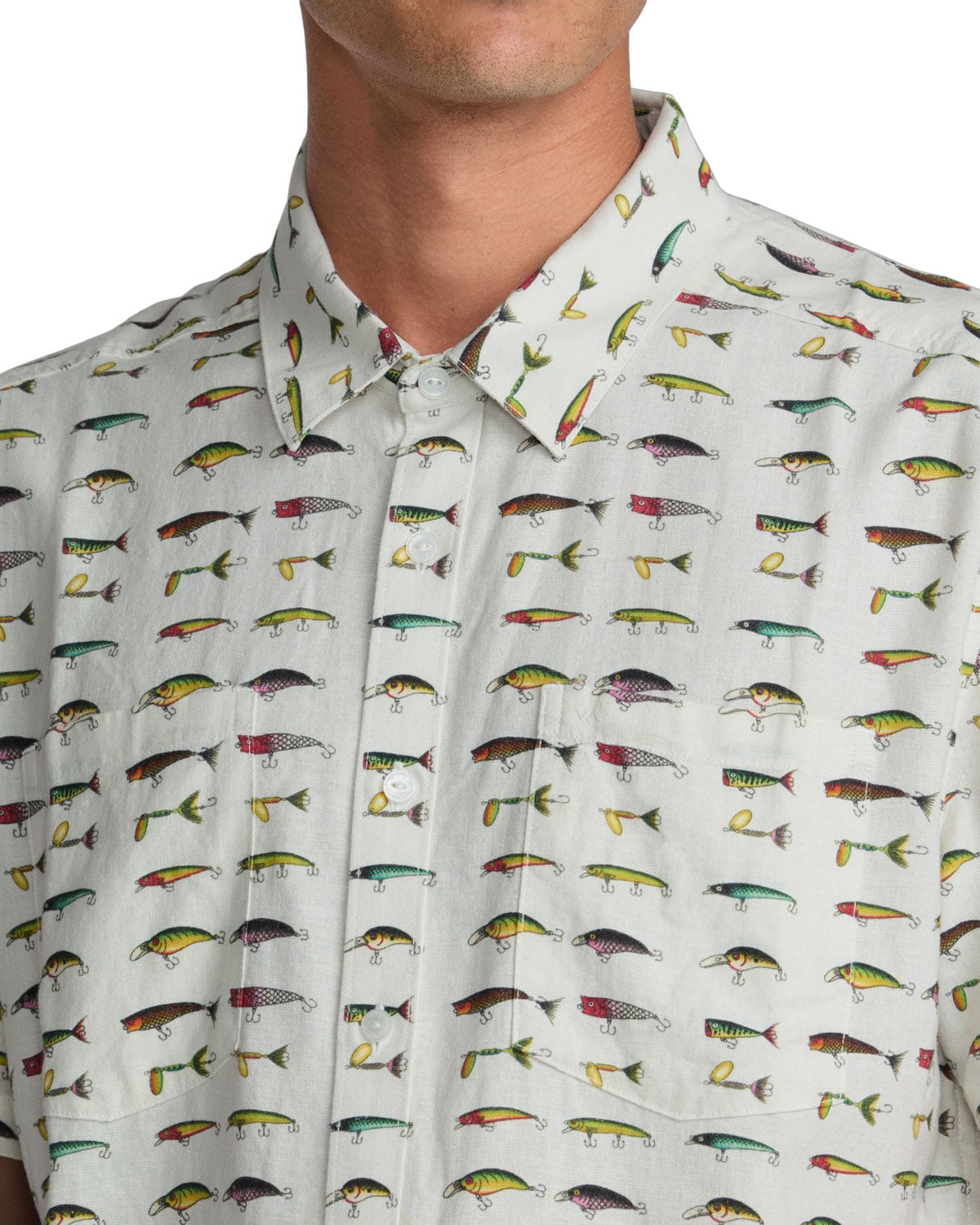 RVCA Tackle Shop Men's Short Sleeve Button Down Shirt - Wheat – alternate view 1