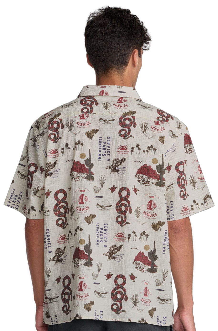 RVCA Wasteland Men's Short Sleeve Button Down Shirt - Natural – back view