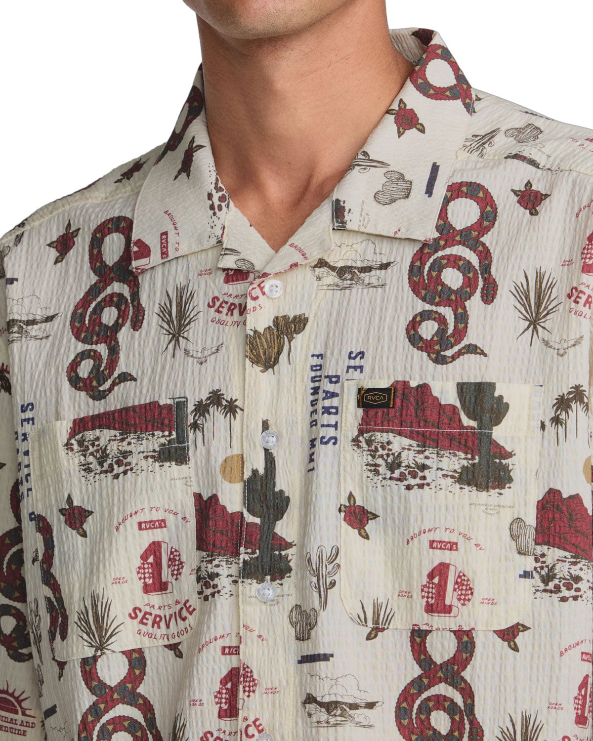 RVCA Wasteland Men's Short Sleeve Button Down Shirt - Natural – alternate view 1