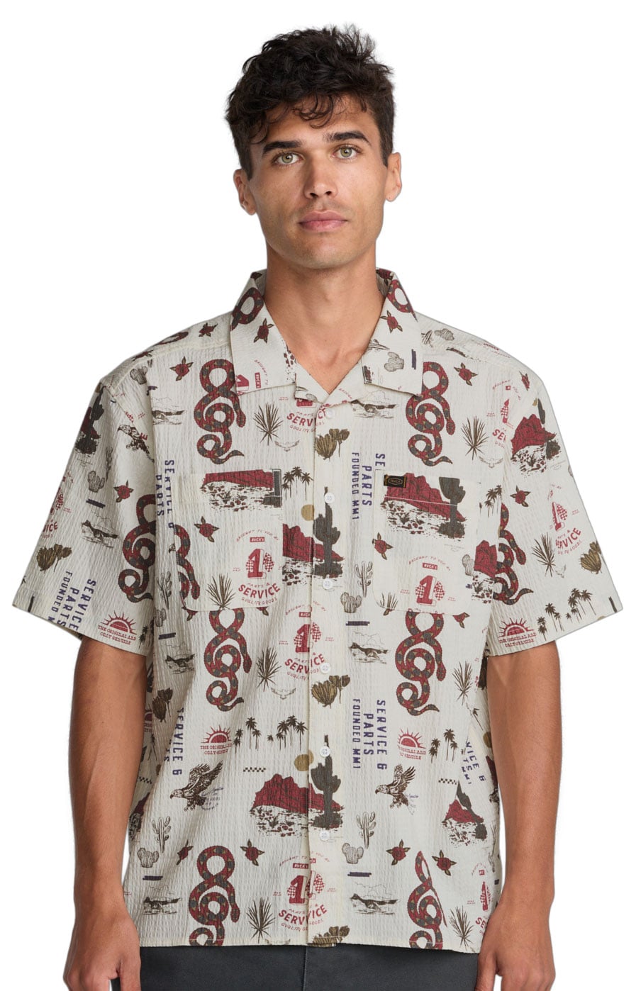 RVCA Wasteland Men's Short Sleeve Button Down Shirt - Natural
