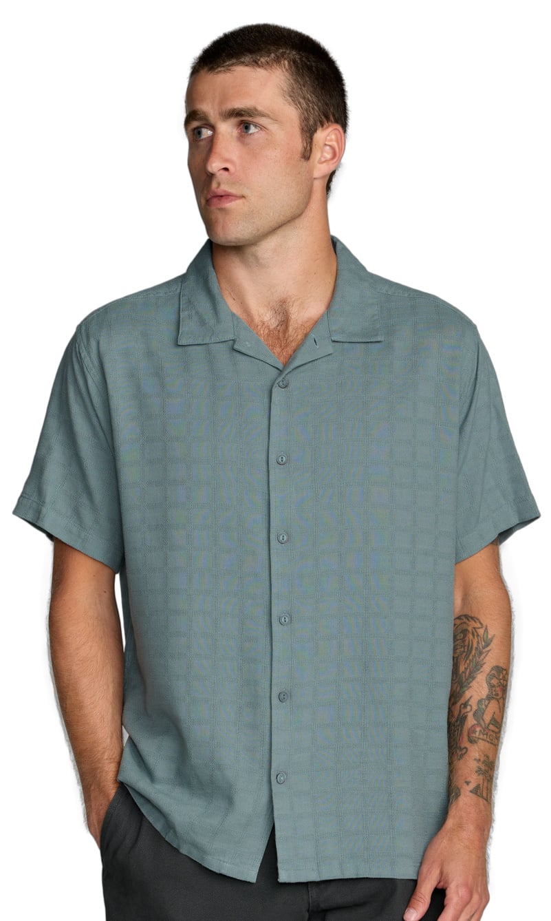 RVCA Vacancy Men's Short Sleeve Button Down Shirt - Lead