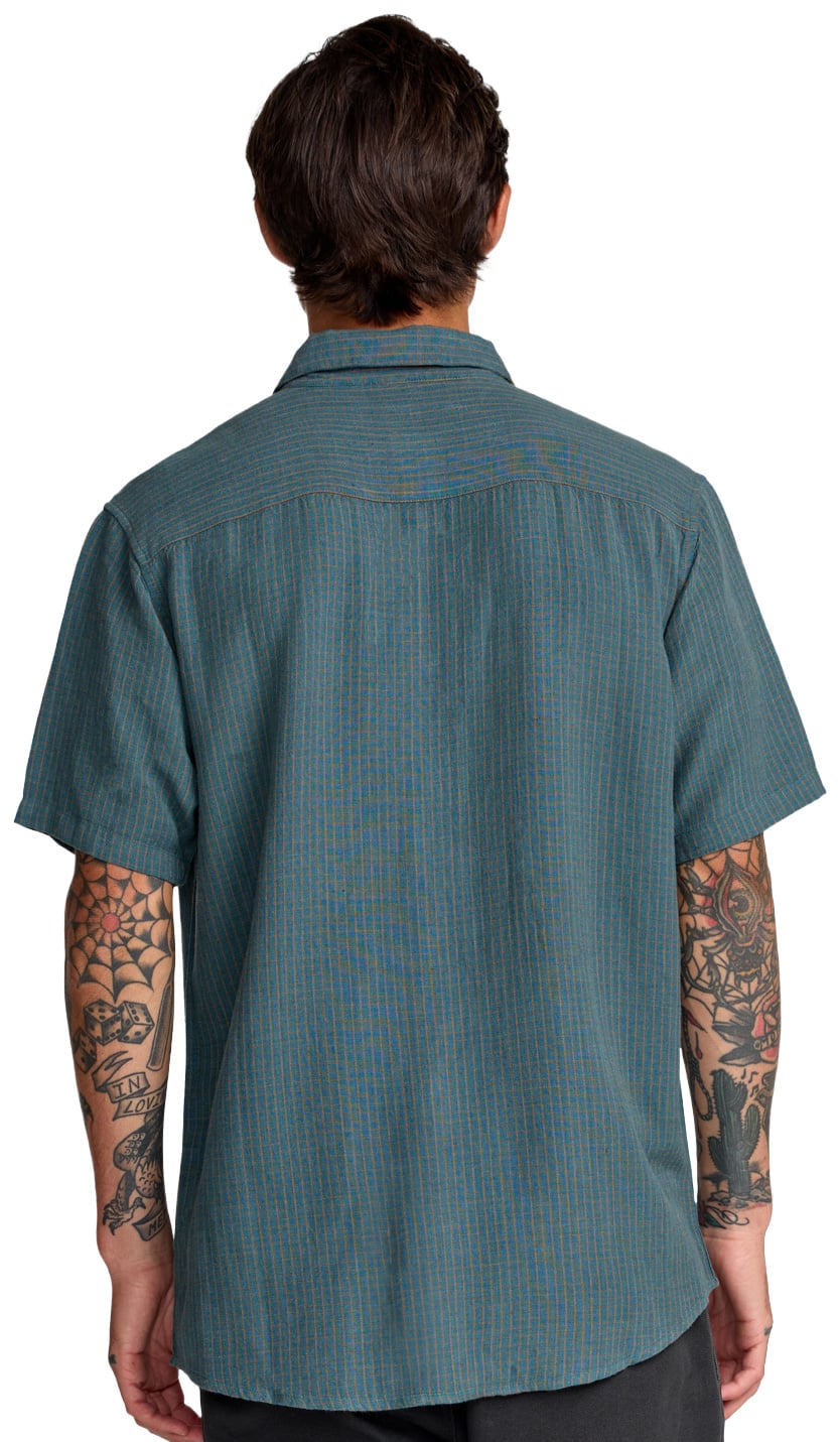 RVCA TJP Dayshift Plaid Men's Short Sleeve Button Down Shirt - Duck Blue – back view