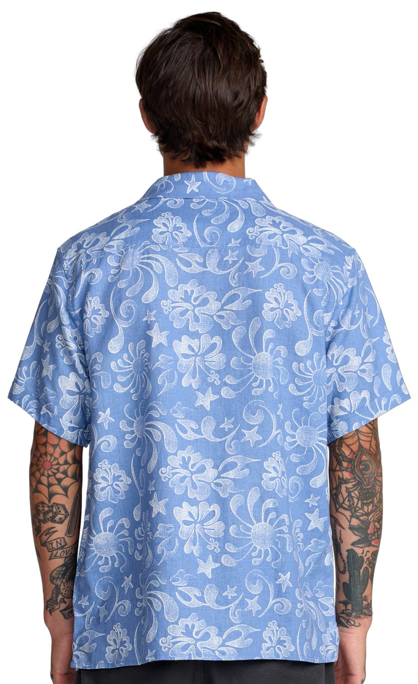 RVCA Alvarez Aloha Men's Short Sleeve Button Down Shirt - Light Blue – back view