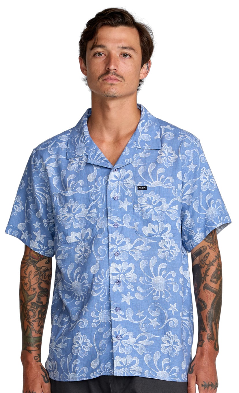 RVCA Alvarez Aloha Men's Short Sleeve Button Down Shirt - Light Blue