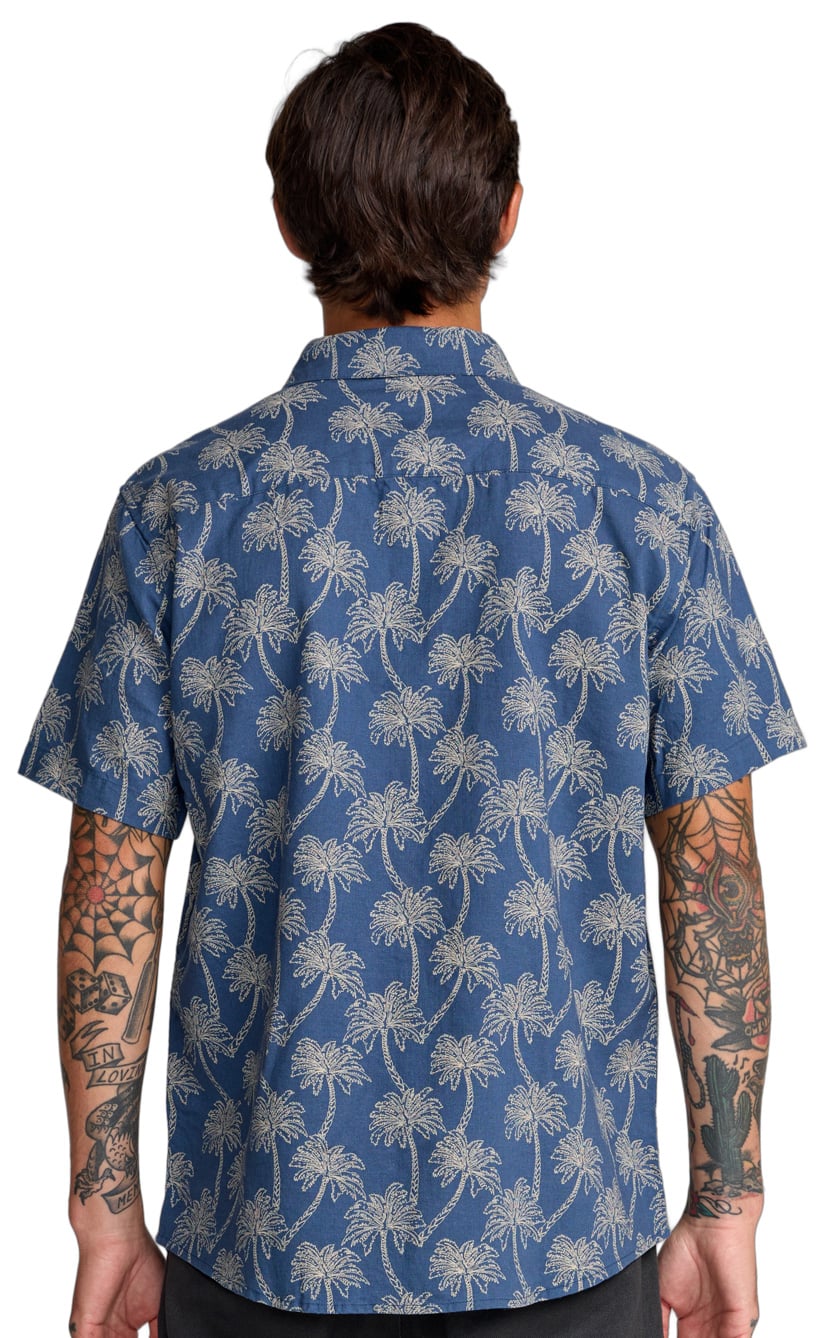 RVCA Exotica Men's Short Sleeve Button Down Shirt - Dark Denim – back view