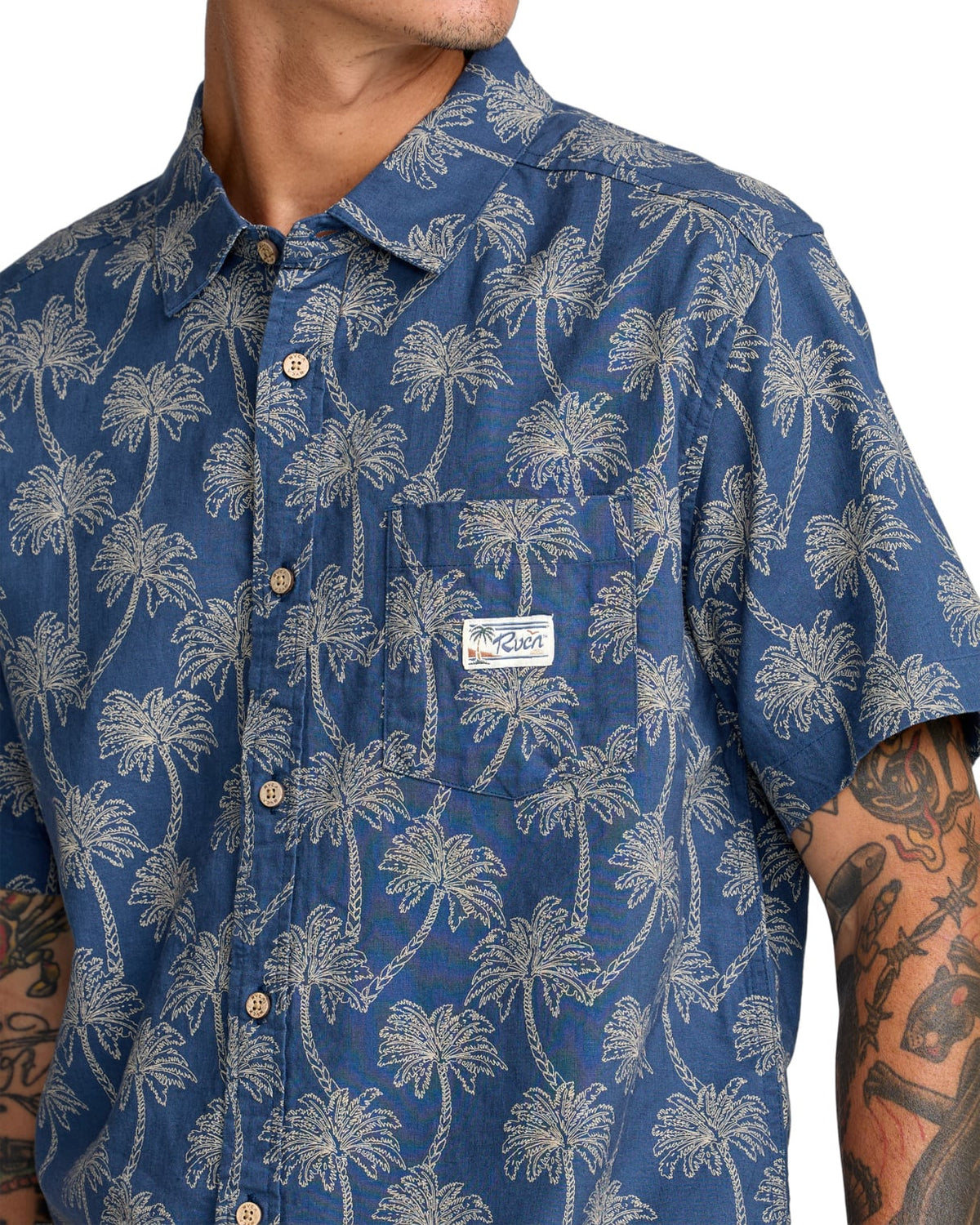 RVCA Exotica Men's Short Sleeve Button Down Shirt - Dark Denim – alternate view 1