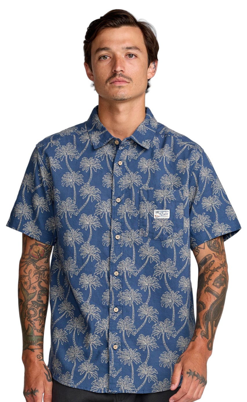 RVCA Exotica Men's Short Sleeve Button Down Shirt - Dark Denim
