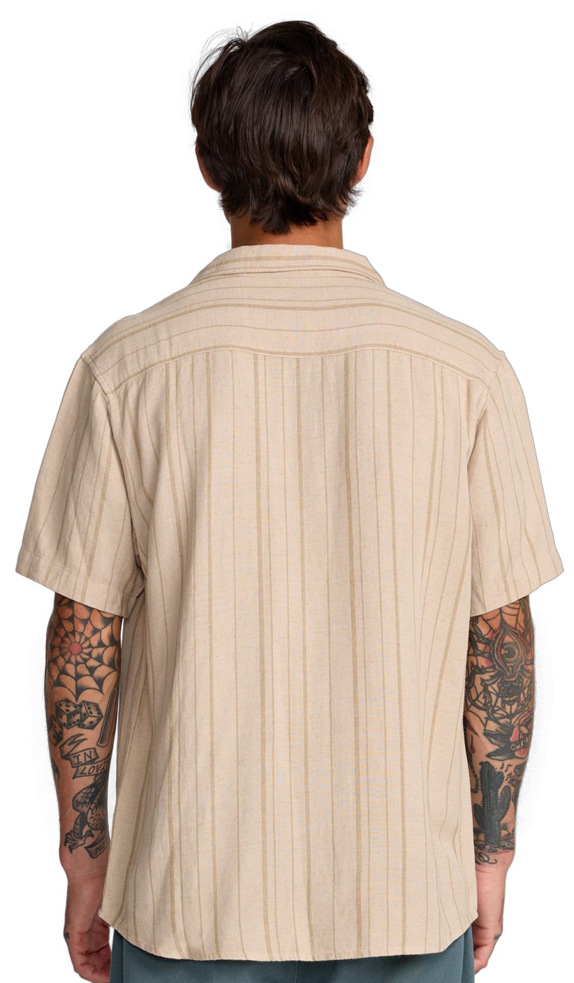 RVCA Exotica Stripe Men's Short Sleeve Button Down Shirt - Light Khaki – back view