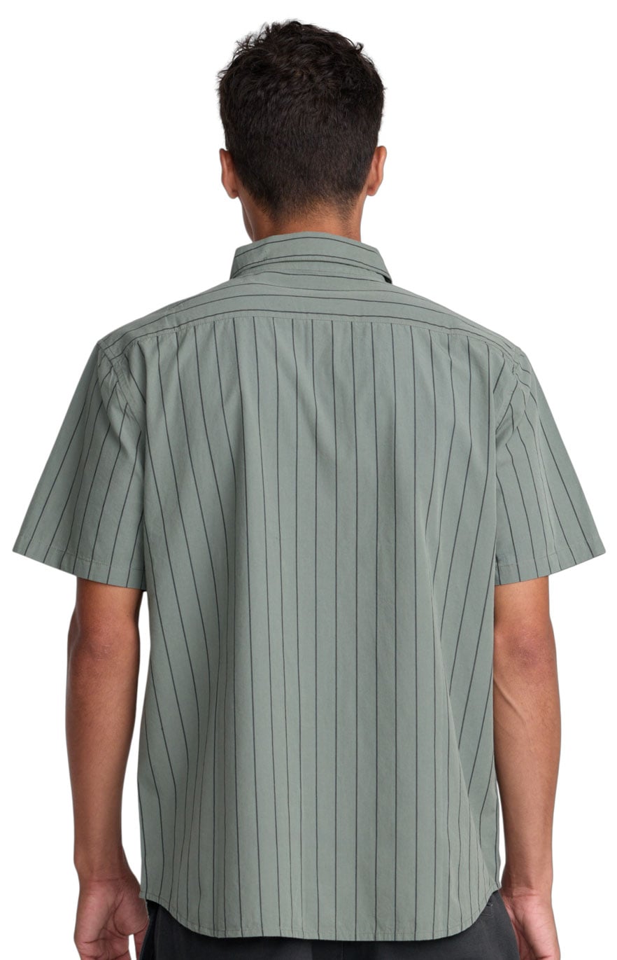 RVCA Dayshift Workwear Stripe Men's Short Sleeve Button Down Shirt - Sage Leaf – back view