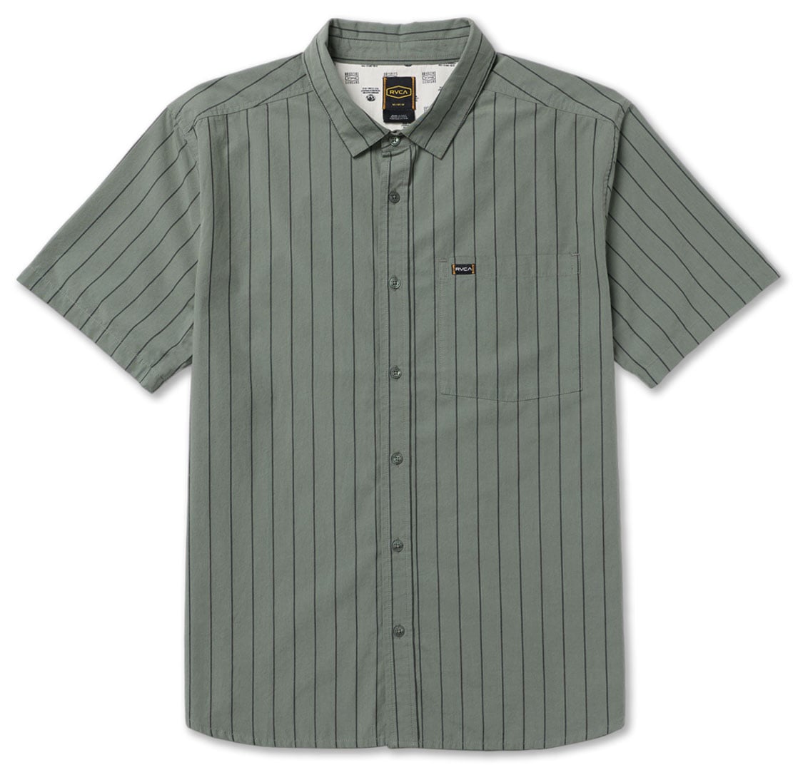 RVCA Dayshift Workwear Stripe Men's Short Sleeve Button Down Shirt - Sage Leaf – alternate view 1