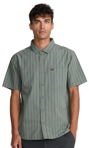 RVCA Dayshift Workwear Stripe Men's Short Sleeve Button Down Shirt - Sage Leaf