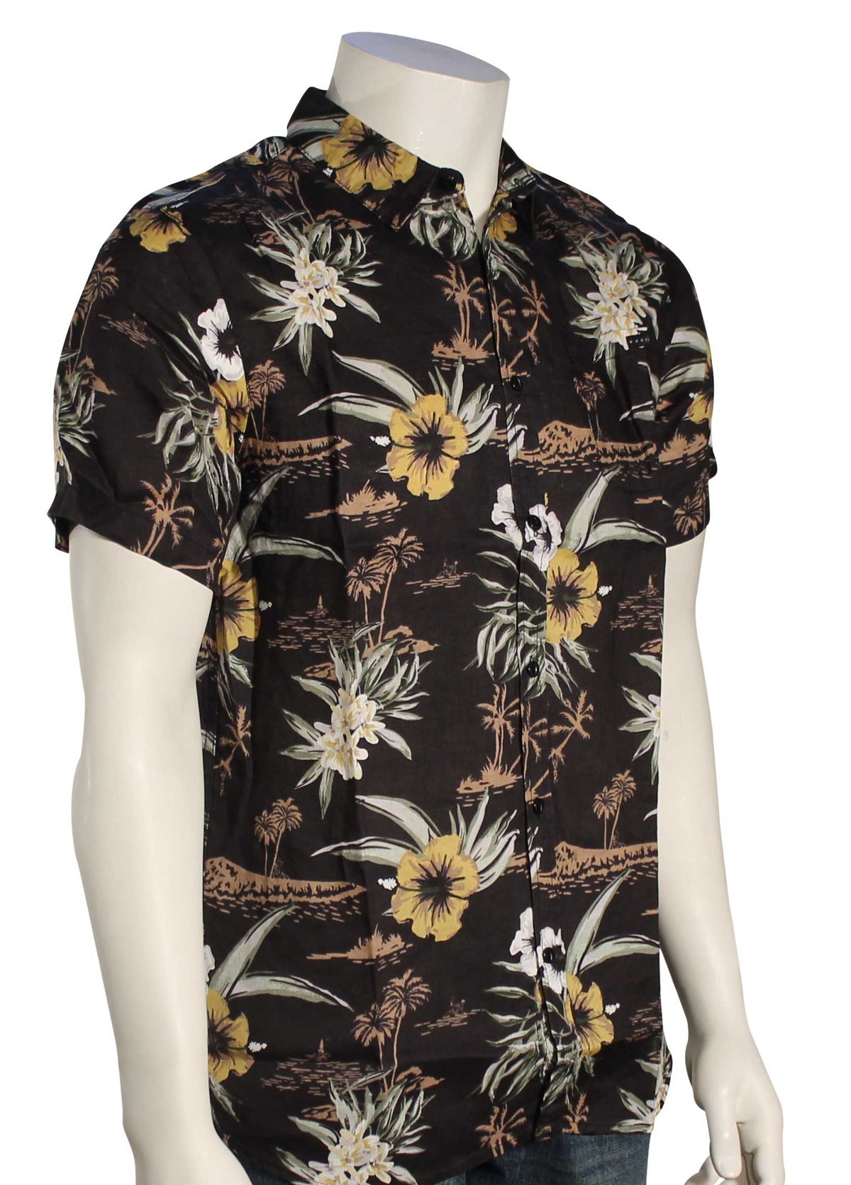 Rusty Rock Piles SS Button Down Shirt - Black, front view