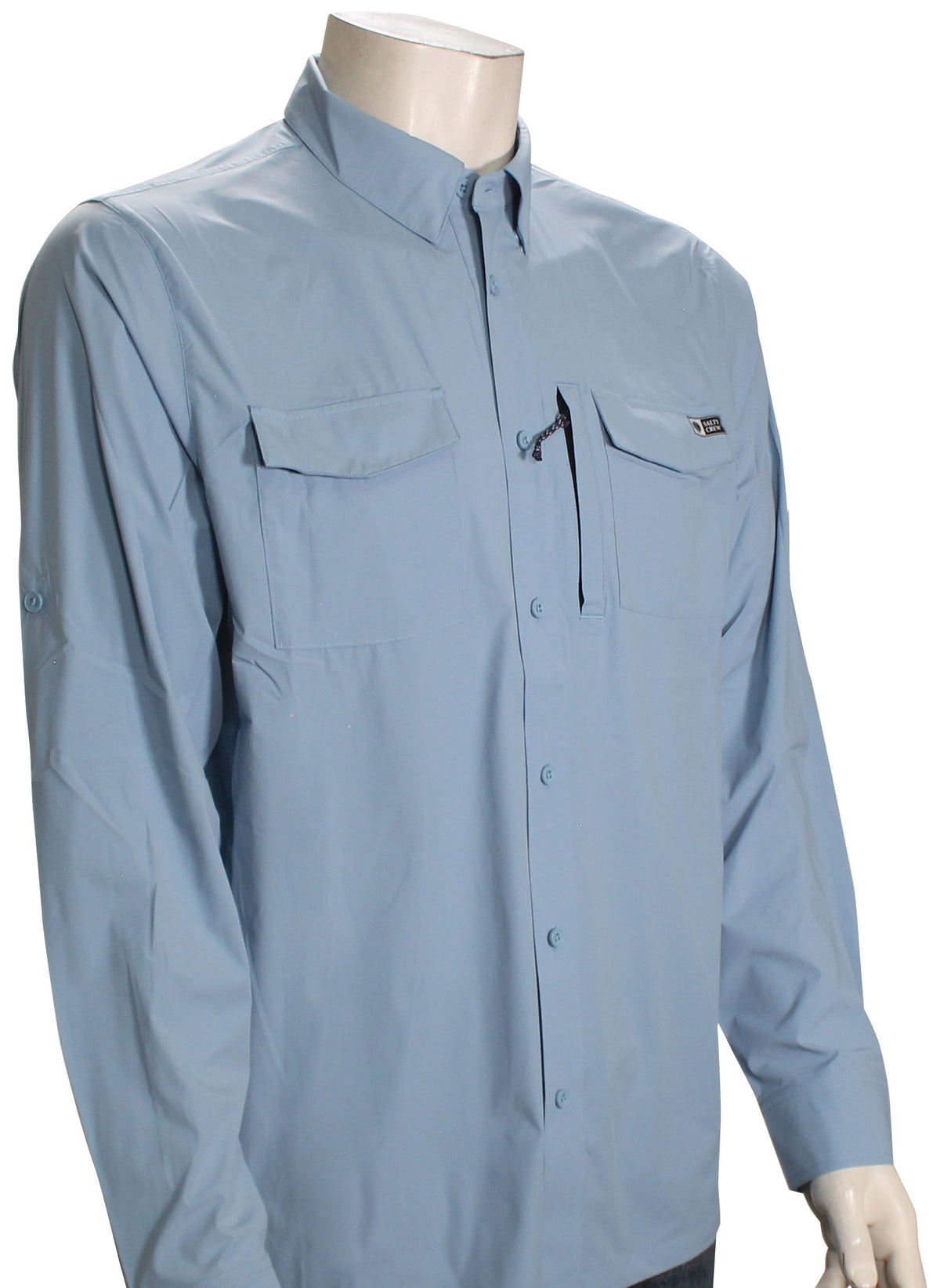 Salty Crew Charter Tech Woven LS Button Down Shirt - Marine Blue, front view