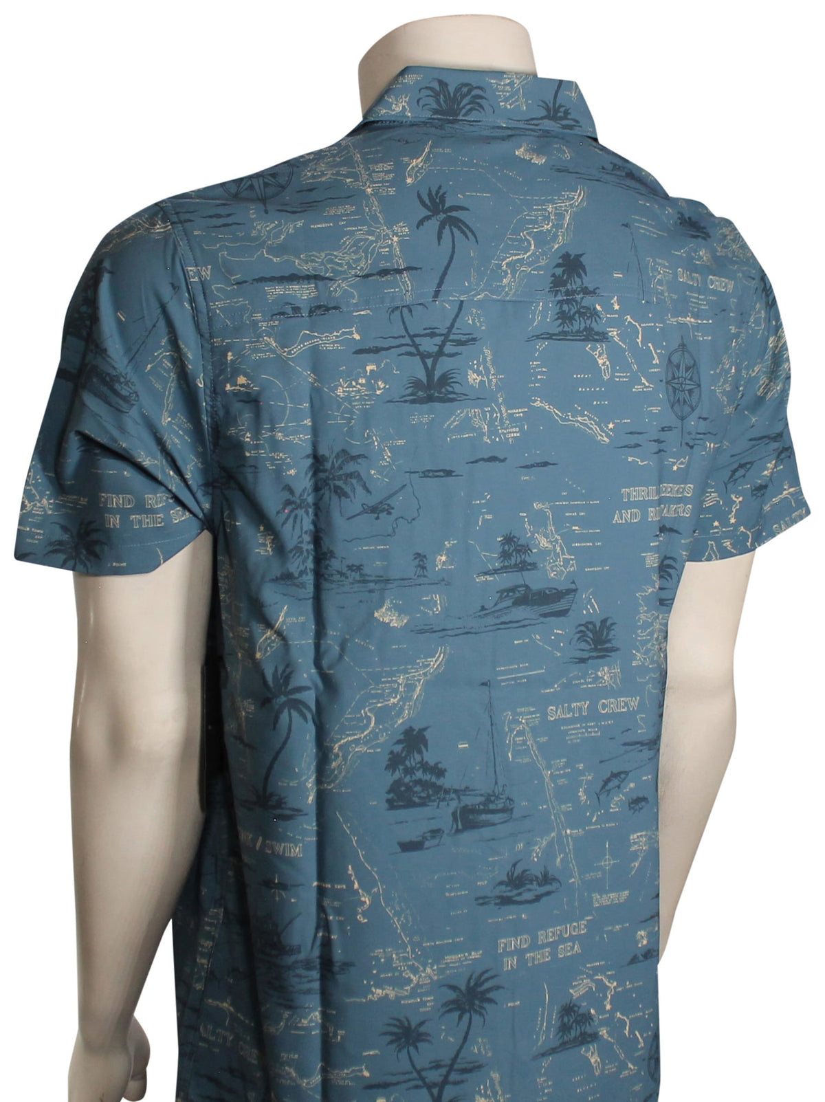 Salty Crew Seafarer Tech SS Button Down Shirt - Slate – back view
