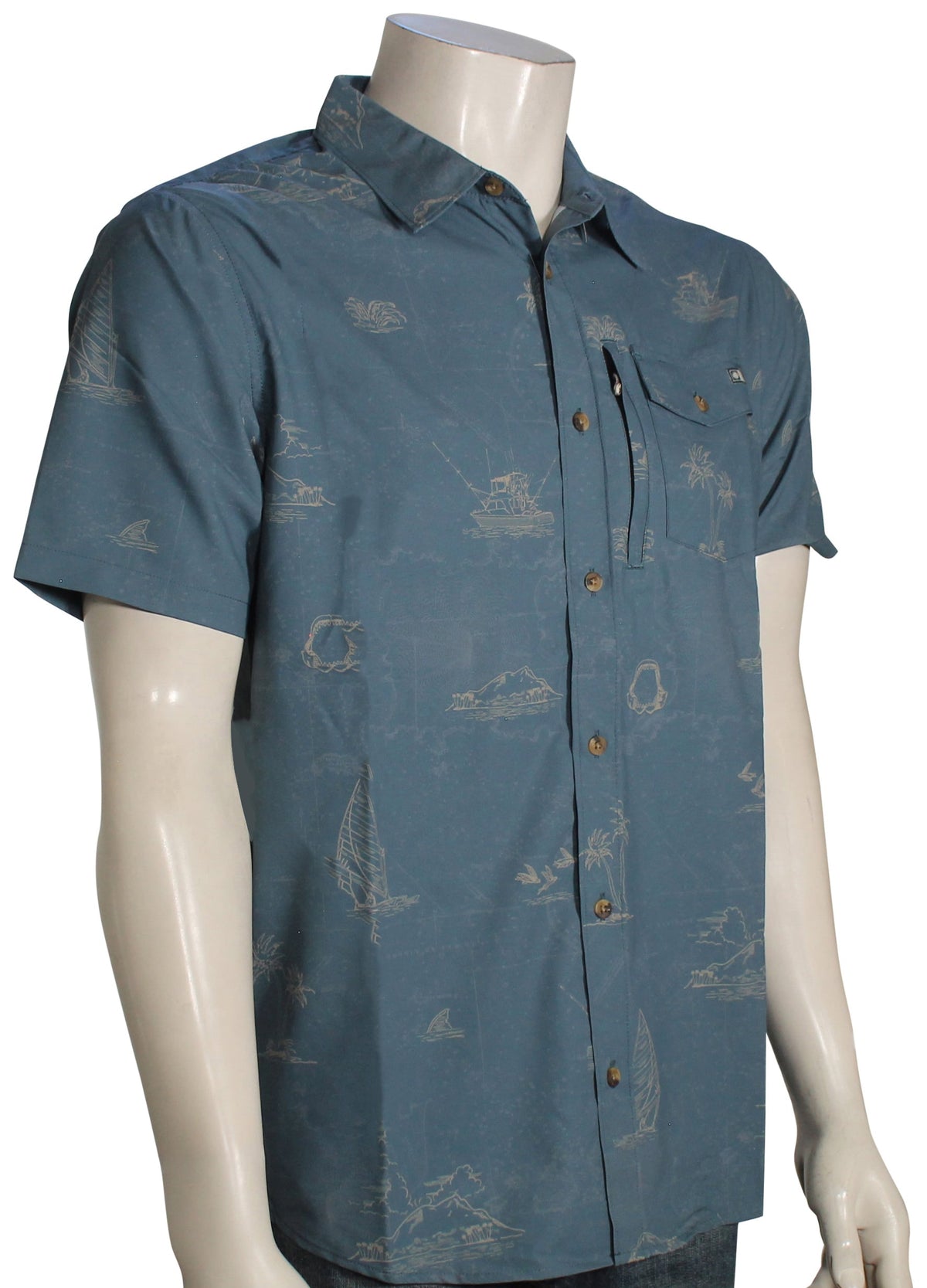 Salty Crew Helmsman Tech Woven SS Button Down Shirt - Bluefin
