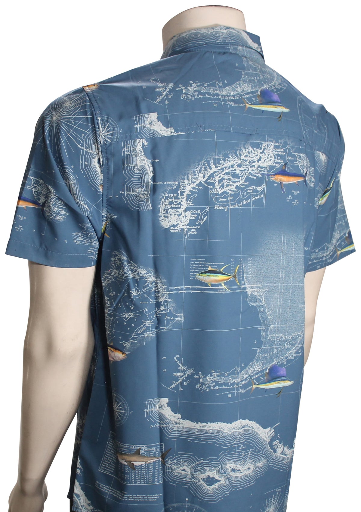 Salty Crew Flagship UV SS Button Down Shirt - Channel Blue – back view