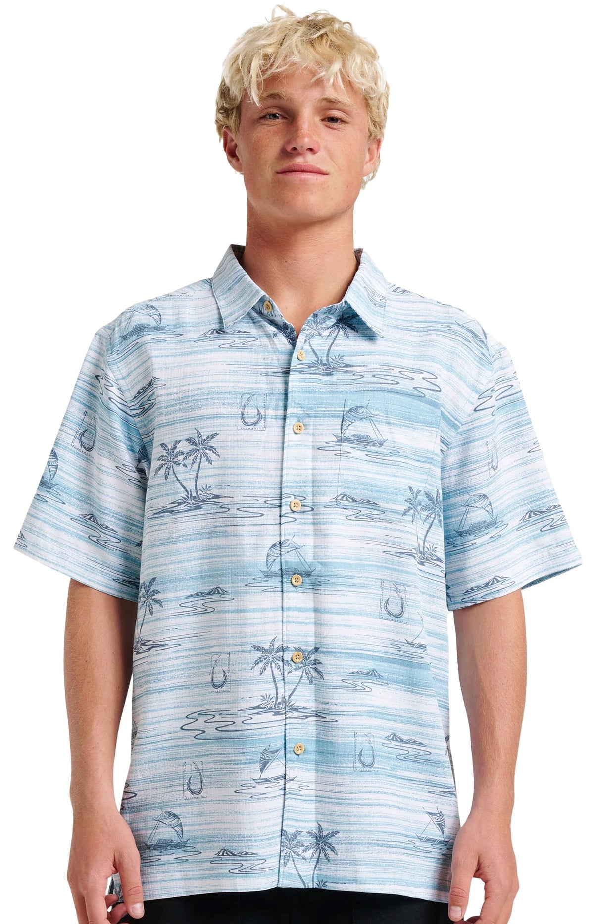 Quiksilver Waterman Island Daze Button Down Shirt - Aqua Sea