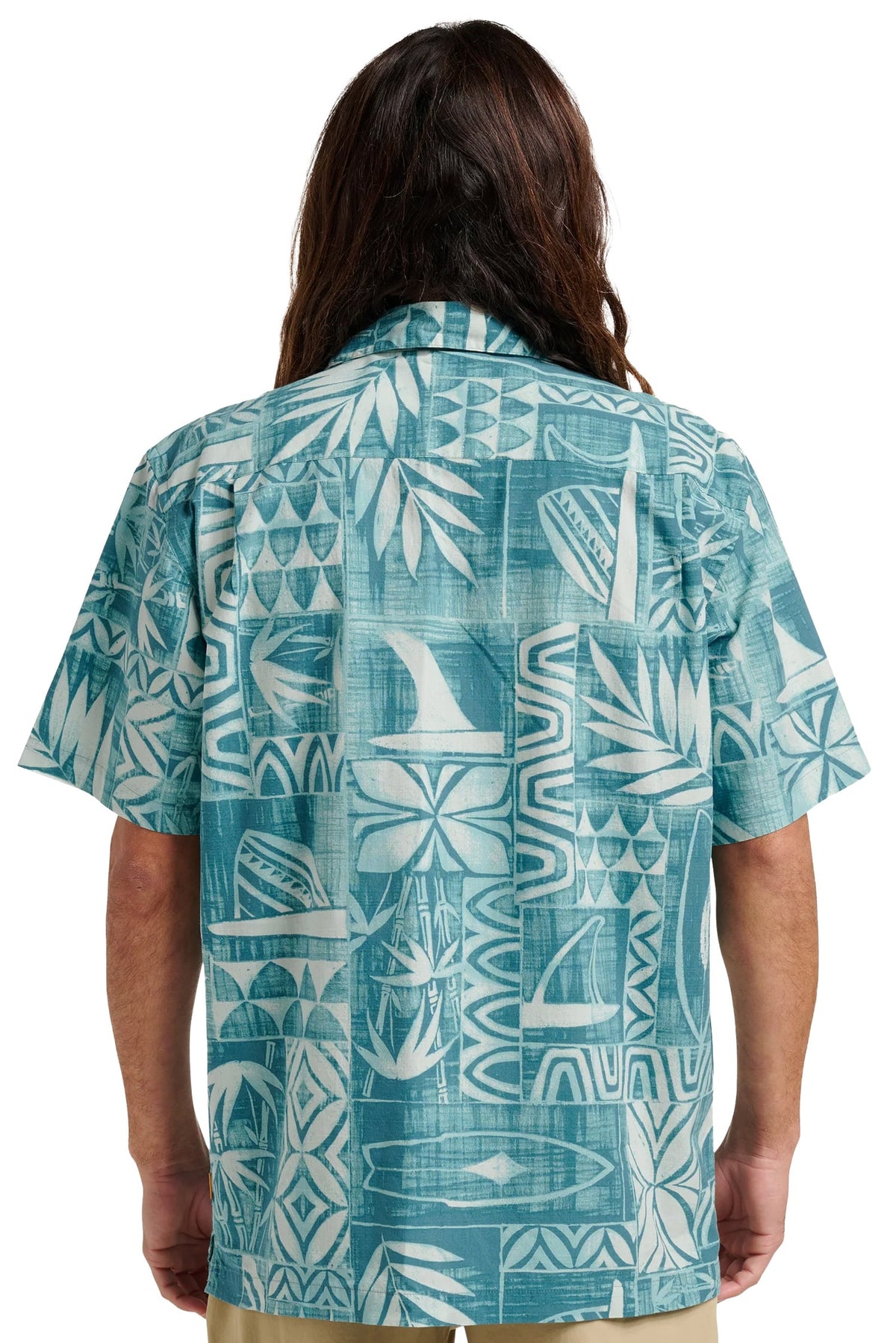 Quiksilver Waterman Talk Story Button Down Shirt - Aqua Sea – back view