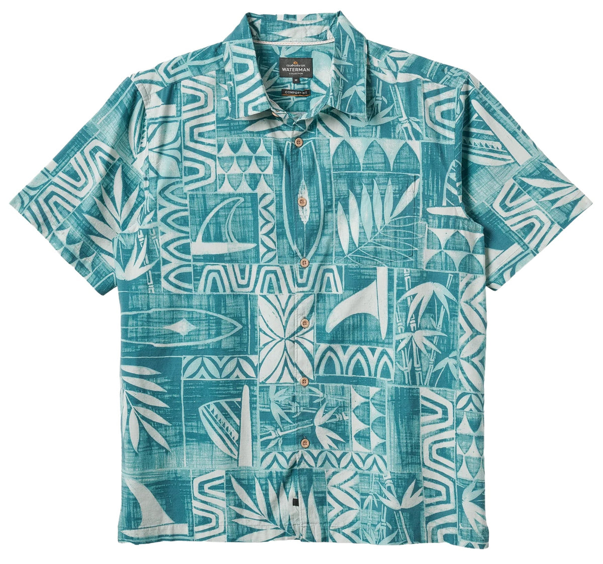 Quiksilver Waterman Talk Story Button Down Shirt - Aqua Sea – alternate view 1