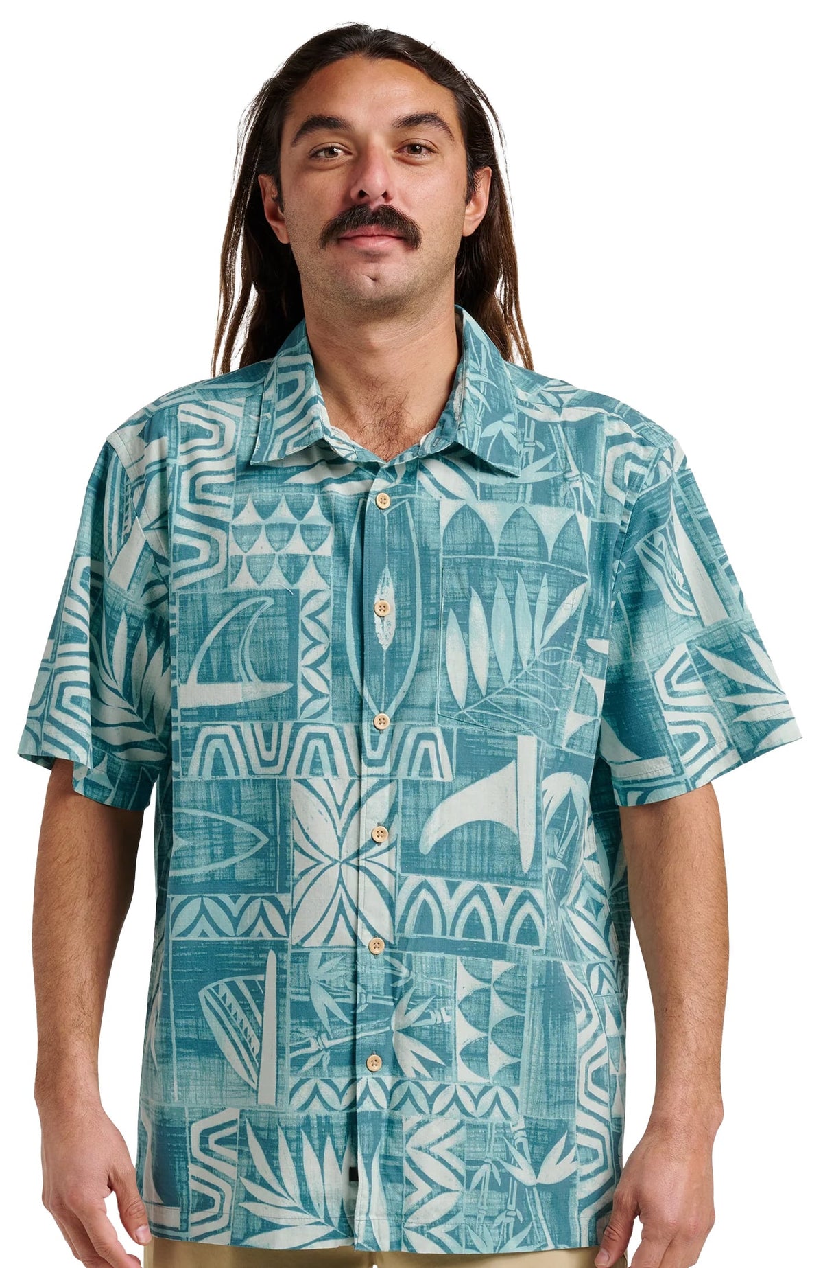 Quiksilver Waterman Talk Story Button Down Shirt - Aqua Sea