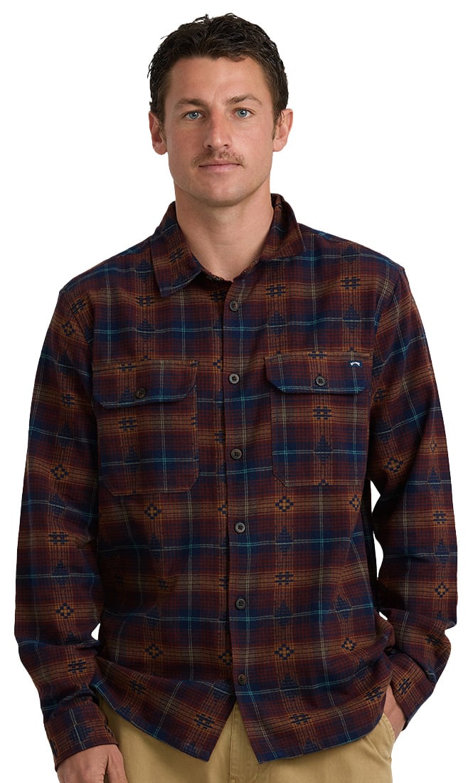 Billabong Offshore Jacquard Flannel Button Down Shirt - Wine Multi