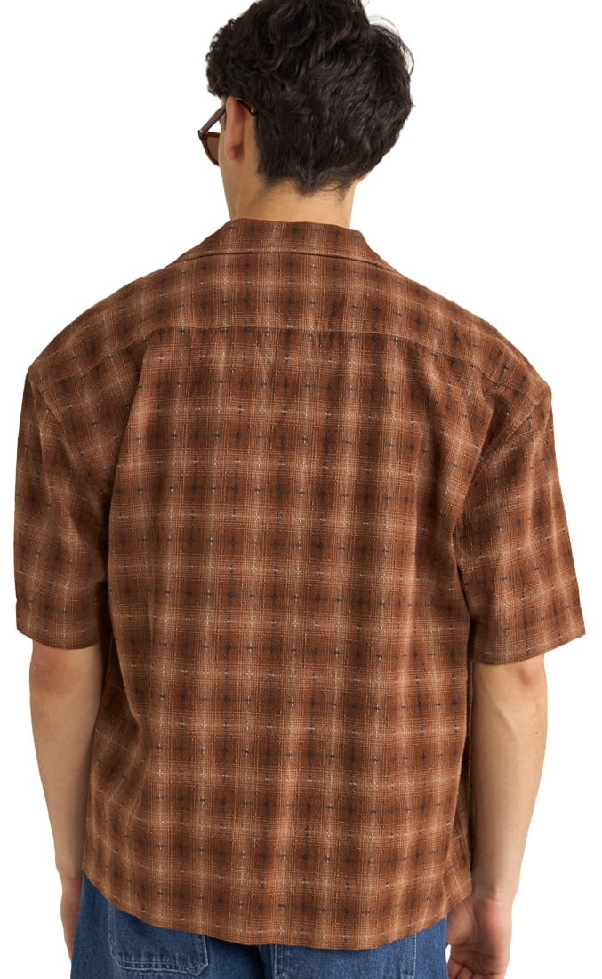 Rhythm Relaxed Shadow Check SS Button Down Shirt - Rust – back view