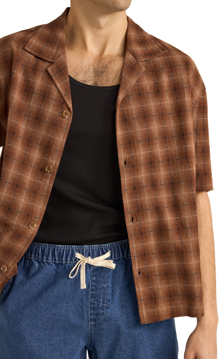 Rhythm Relaxed Shadow Check SS Button Down Shirt - Rust – alternate view 1