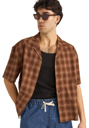Rhythm Relaxed Shadow Check SS Button Down Shirt - Rust