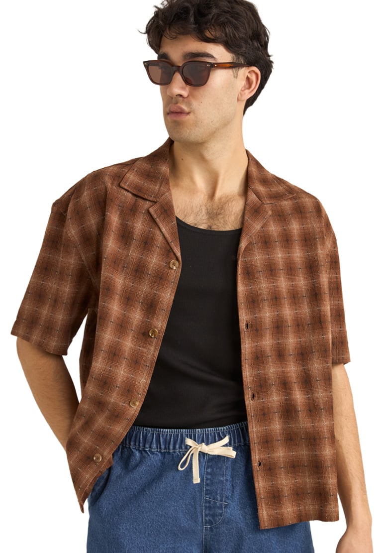 Rhythm Relaxed Shadow Check SS Button Down Shirt - Rust