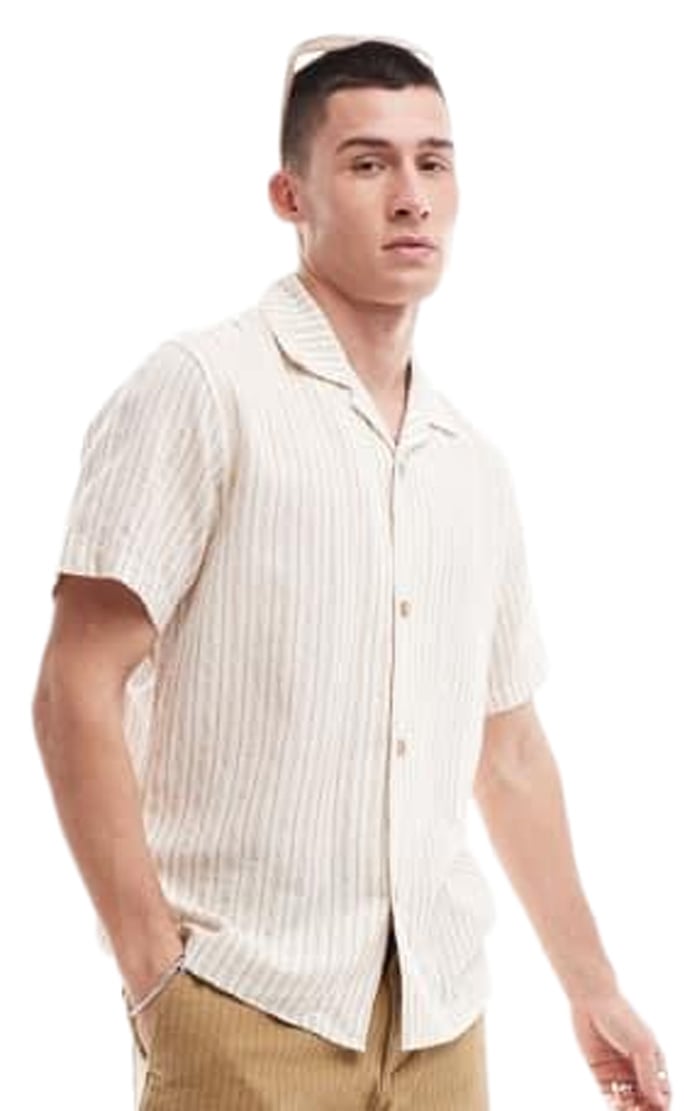 Rhythm Vacation Stripe SS Button Down Shirt - Natural