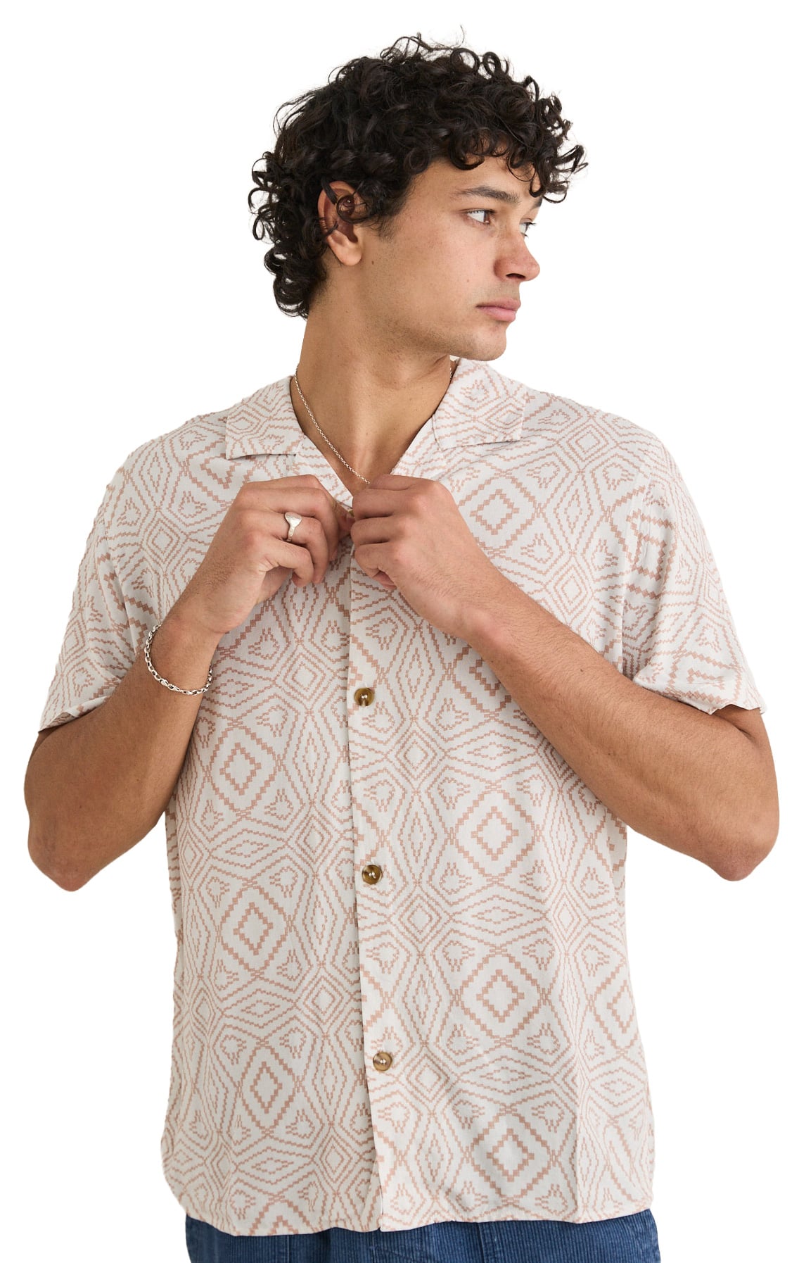 Rhythm Mosaic SS Button Down Shirt - Tobacco