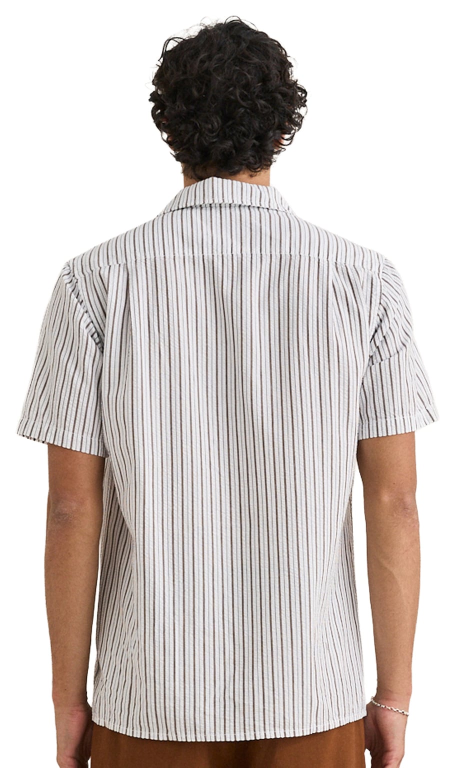 Rhythm Seersucker Stripe SS Button Down Shirt - Cedar – back view