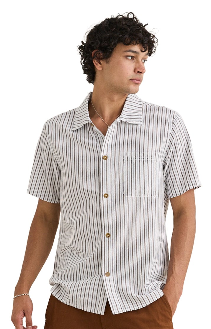 Rhythm Seersucker Stripe SS Button Down Shirt - Cedar