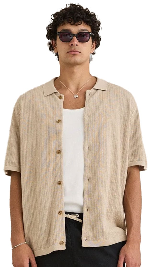 Rhythm Seersucker Stripe SS Button Down Shirt - Cedar