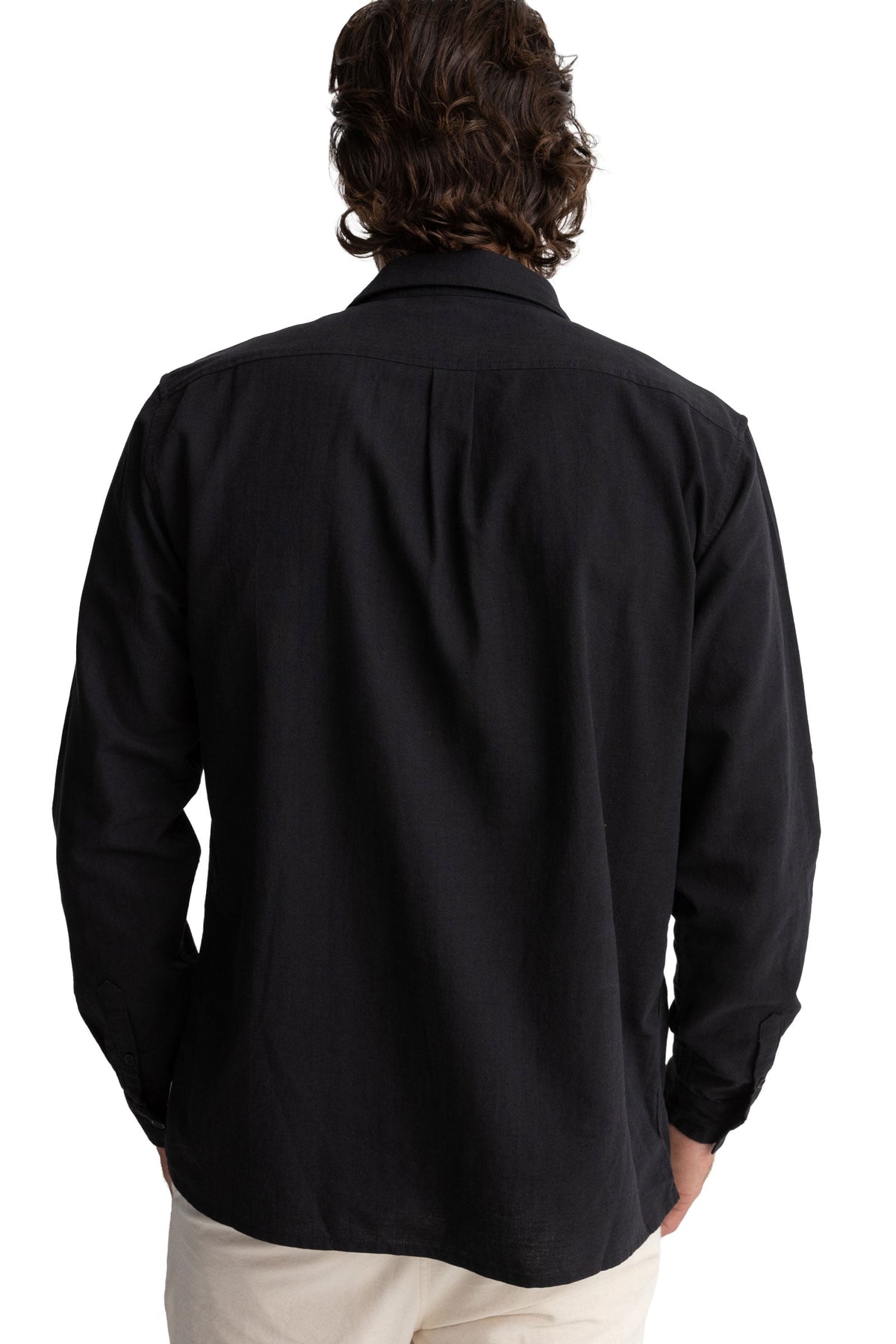 Rhythm Classic Linen Long Sleeve Men's Button Down Shirt - Vintage Black – back view