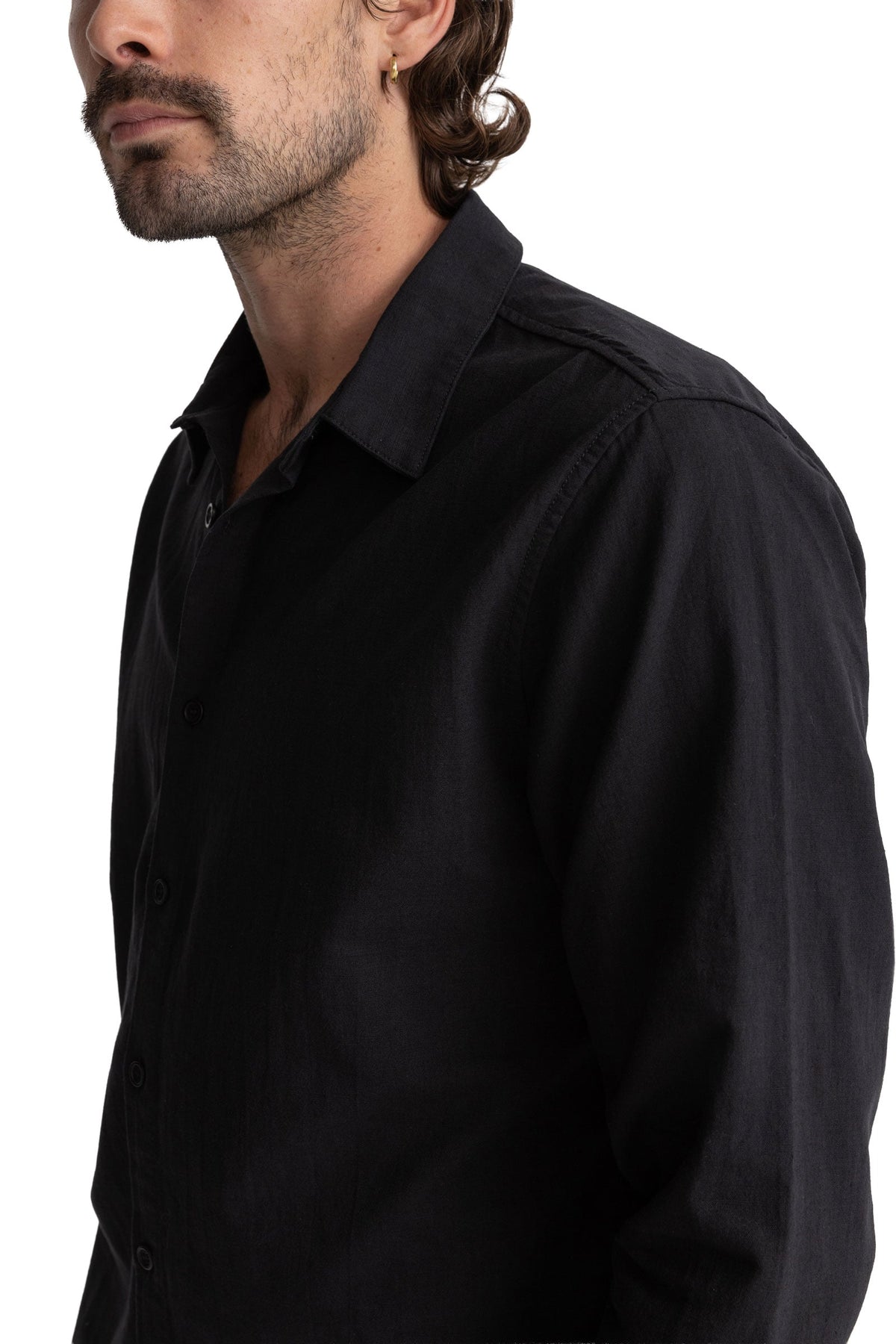 Rhythm Classic Linen Long Sleeve Men's Button Down Shirt - Vintage Black – alternate view 1