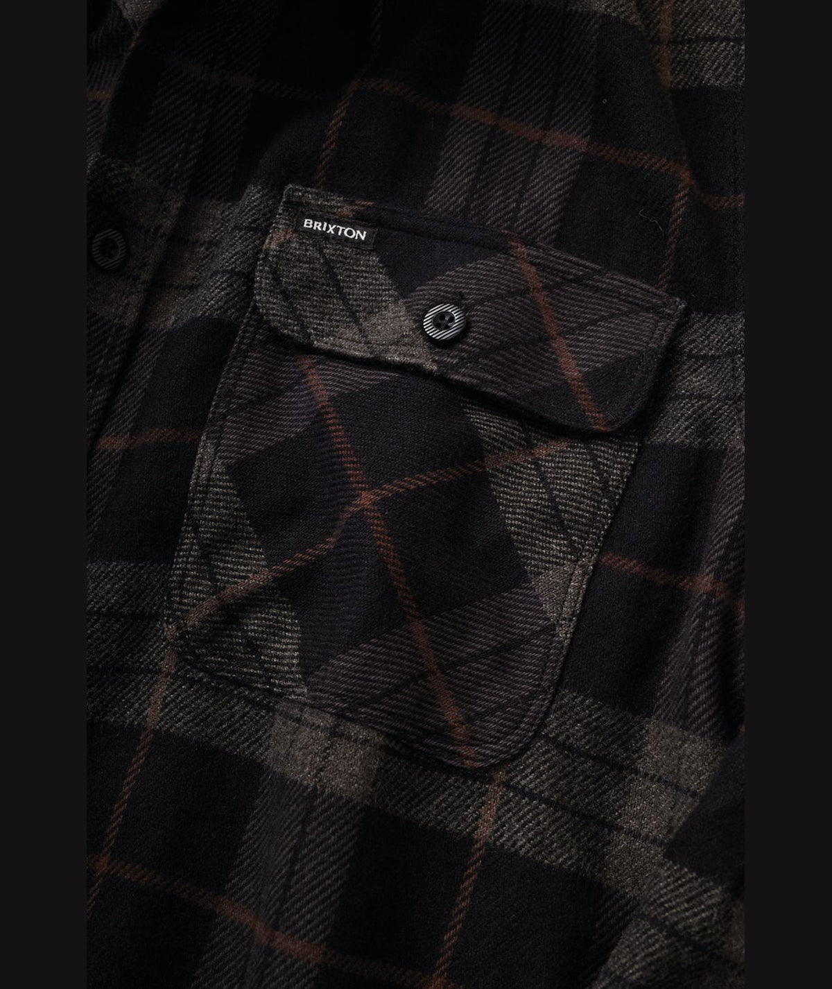 Brixton Bowery Flannel Button Down Shirt - Black / Charcoal – detail view